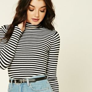 Forever 21 black and white striped mock neck
